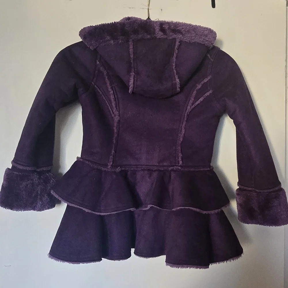 Hawke & Co Deep Purple Faux Fur Hooded Peplum Jacket